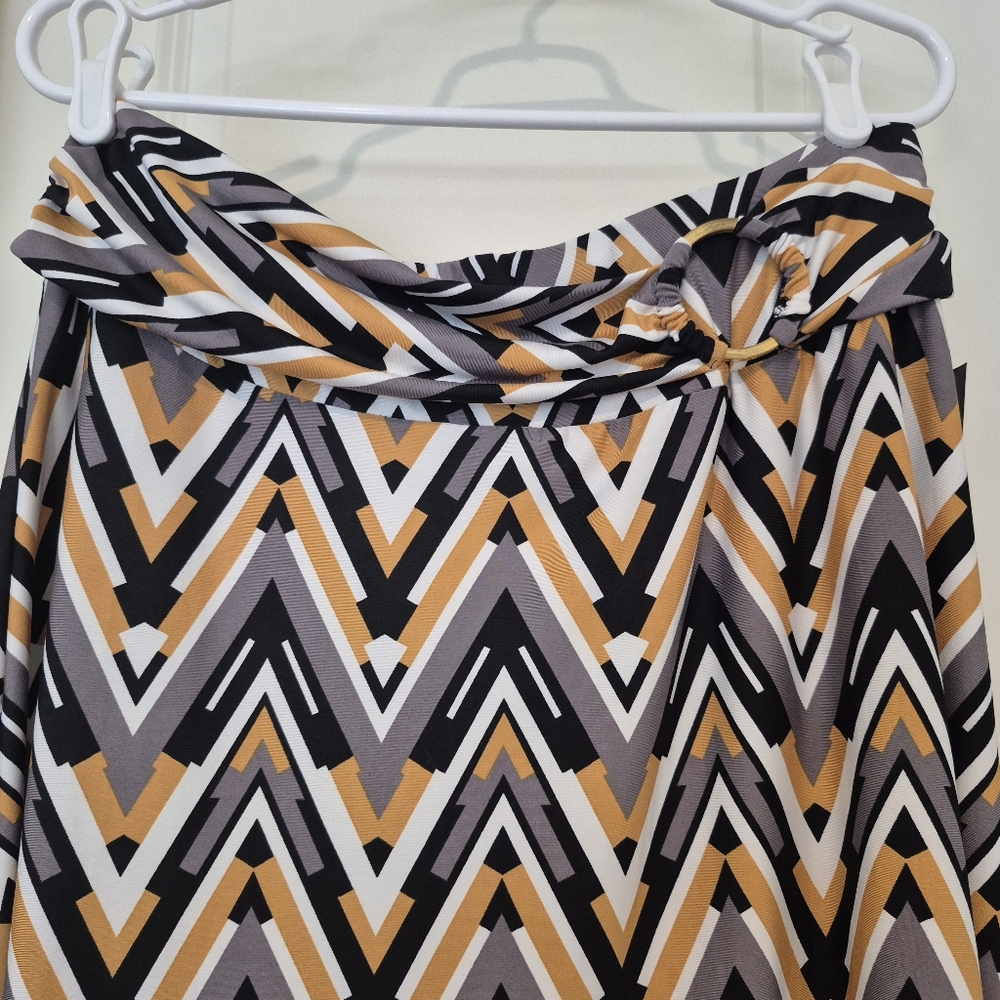 Robert Louis Large Gold Gray Flowy Skirt - Picture 2 of 8